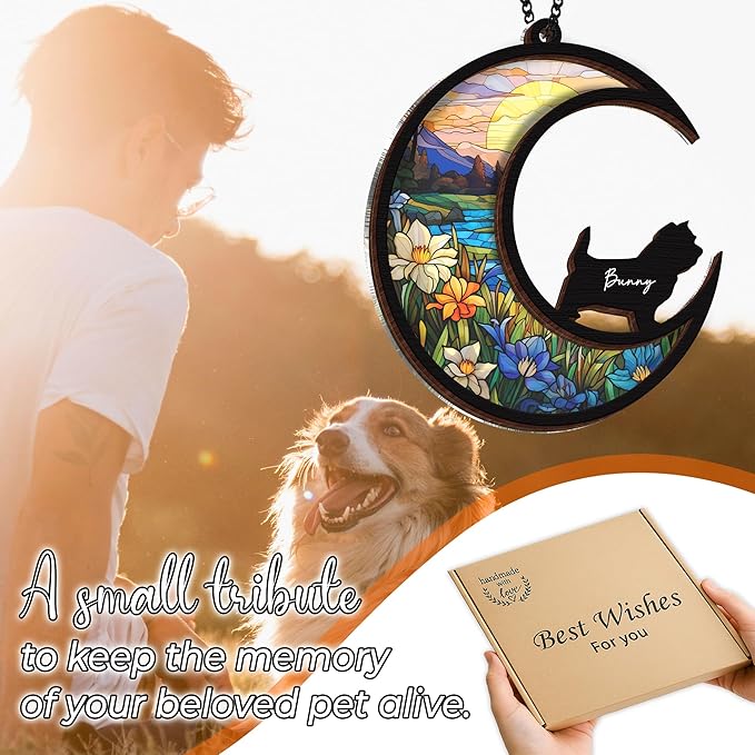 6'' Cairn Terrier Dog Memorial Suncatcher Personalized Name Dog Breed Pet Ornament Window Car Hanging Sympathy Gift for Loss of Pet Passed Away Remembrance Gift for Dog Lovers SCD-B11-6-70