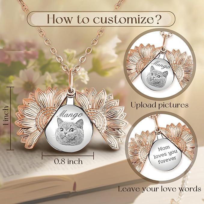 Personalized Pet Portrait Necklace Customized Pet Memorial Necklaces Dog Necklace for Women Custom Pets Necklaces Dog Memorial Jewelry for Cat Mom Dogs Dad (Rose Gold-Silver