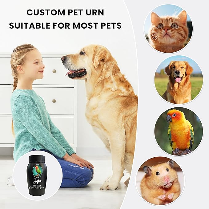 Personalized Dog Urn, Stainless Steel Cremation urns for Pets Ashes, Custom Photo Pet Memorials Pet Urn, CremationUrn for Pet Ashes(Octagon)