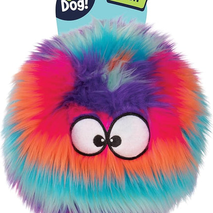 goDog Furballz Squeaky Plush Ball Dog Toy, Chew Guard Technology - Cool Rainbow, Large