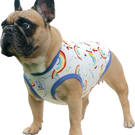 iChoue 100% Breathable Cotton English Bulldog Halloween Cartoon T Shirts Cute Clothes for Medium Large Dogs Vest Tank Tops Terrier Pitbull Rainbow - XXLarge
