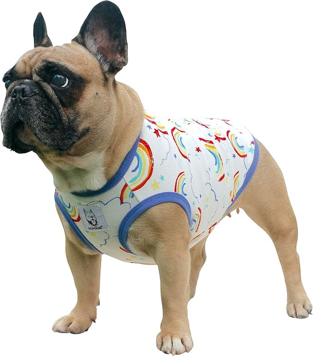 iChoue 100% Breathable Cotton French Bulldog Halloween Cartoon T Shirts Cute Clothes for Medium Dogs Vest Tank Tops Frenchie English Boston Terrier Pitbull Rainbow - Large Plus