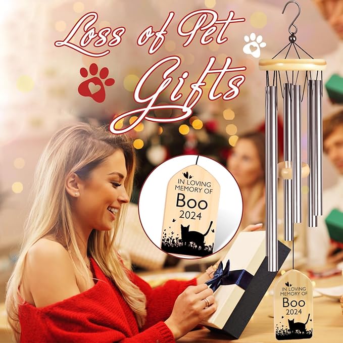Cat Memorial Gifts for Loss of Cat, PEMIRSAYO Pet Memorial Wind Chime, Pet Memorial Gifts for Cats, Pet Sympathy Gifts for Cats, Pet Remembrance Gift Cat, Pet Loss Gifts