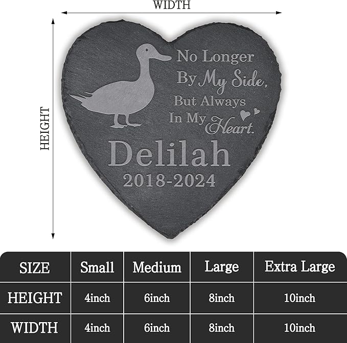 Pet Memorial Stone Duck - Duck Headstone - Duck Memorial Stone - Duck Memorial Gifts - Loss of a Duck - Duck Loss Gifts (Heart-Shaped)