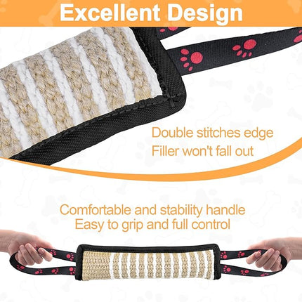 Dog Tug Toy Dog Bite Jute Pillow Pull Toy with 2 Strong Handles Perfect for Tug of War, Puppy Interactive Play, Tear Resistant Bite Training Toys for Small Medium Large Dogs (Black Footprint)