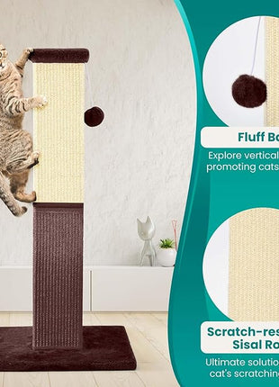 Cat Scratching Post, 32 Inch Cat Scratching Post for Large Cats, Cat Scratcher with Nature Sisal, Cat Scratch Post for Indoor Large Cats and Kitten, Brown