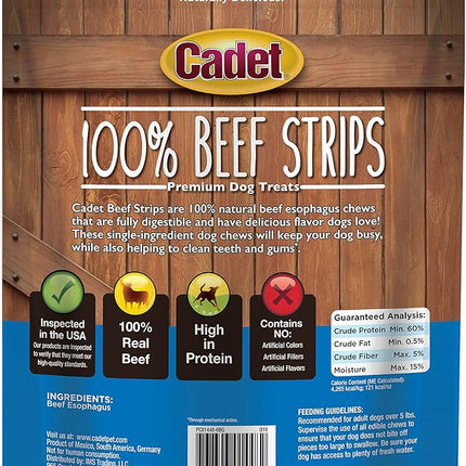 Cadet 100% Beef Strip Long Lasting Chews for Dogs, Single Ingredient Beef Esophagus Dog Treats, Natural High Protein Rawhide Alternative for Small & Large Dogs, 8 Ounce