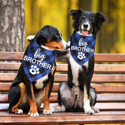 Big Brother Dog Bandana, Plaid Pregnancy Announcement Dog Bandanas for Dogs (Blue, Big Brother)