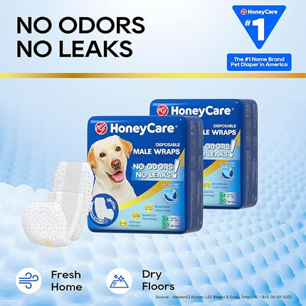 HONEY CARE All-Absorb A25 Male Dog Wrap, 50 Count, Medium, White