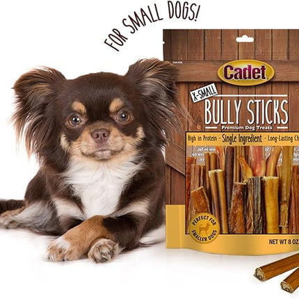 Cadet Bully Sticks for Extra-Small Dogs, All-Natural Beef Pizzle, Rawhide-Free Long-Lasting Dog Chews for Aggressive Chewers, 8 oz