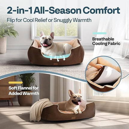 Large Orthopedic Dog Bed 28" Washable with Removable Cover, Waterproof & Non-Slip Base, Year-Round Comfort with Cooling/Warming, Dual-Layer Interior Padding for Support and Softness, Brown