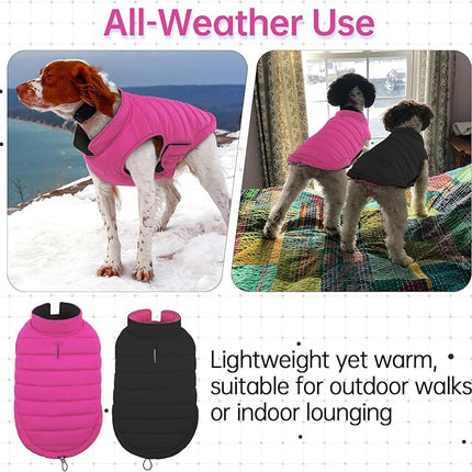 Lelepet Reversible Dog Coat Waterproof Dog Jacket Windproof Puffer Vest for Winter Warm Lightweight Coats for Medium Dogs Adjustbale Hook & Loop Pet Apparel with Leash Hole, French Bulldog, Rose Red L
