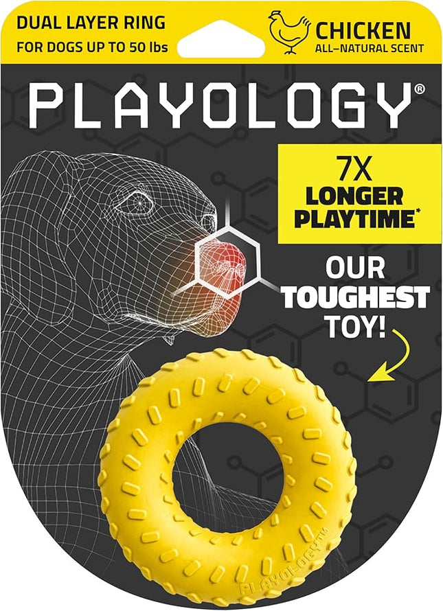 Playology Dog Toys | Dual Layer Ring Durable Chew Toy for Aggressive Chewers | Medium Chicken Scented Toy - Easy to Clean and Made from Non Toxic Materials