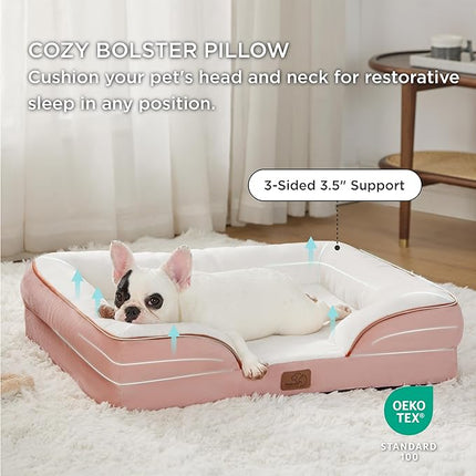 Bedsure Orthopedic Dog Bed Medium Size Dogs - Washable Medium Dog Cat Bed Waterproof, Comfort Pet Couch Sofa with Washable Removable Cover, Pets Bed with Nonskid Bottom, Pink, 28"