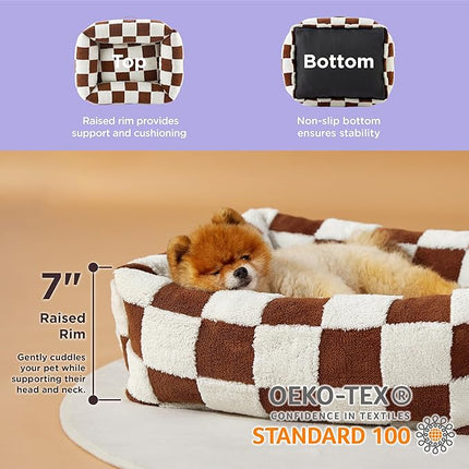 Lesure Cute Dog Bed for Small Dogs - Washable Puppy Beds,Cozy Rectangle Orthopedic Pet Sofa with Jacquard Shaggy Plush & Anti Slip Bottom,25x21x7inches