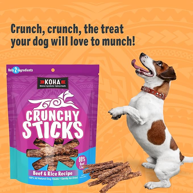 KOHA Pet Crunchy Sticks Dog Treats Variety 2-Pack - Chicken & Beef Crunchy Treats- Two Ingredient Treat for Dogs for Sensitive Stomachs, Healthy Reward for Dogs