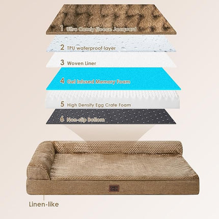 EHEYCIGA Memory Foam Dog Bed XXL, Giant Dog Bed Orthopedic with Washable Removable Cover, Waterproof Pet Bed Couch for Jumbo Dogs, 48x36x7 Inches, Camel
