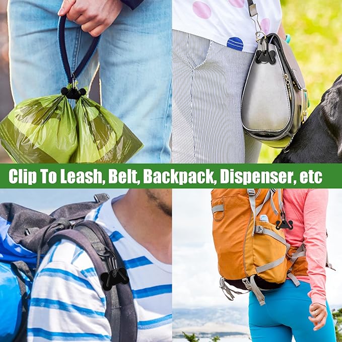2PCS Dog Poop Bag Holder Dogs Waste Bag Carrier Pet Poop Bags Holders for Doggie Waste Bags Dispensers, Clip Carrier for Leash Small Doggy Puppy Hand Free Walking Accessory Attachment, Black