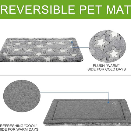 EMPSIGN Dog Crate Pad - Reversible Kennel Mat (Cool & Warm), Machine Washable, Cozy Star Pattern Sleeping Pad for Small Medium Large Dogs, All-Season Pet Bed, Suitable for 30"x20" Dog Crate, Grey