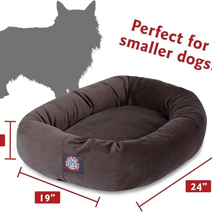 Majestic Pet 24 Inch Suede Calming Dog Bed Washable – Cozy Soft Round Pet Bed with Spine Support for Dogs to Rest their Head - Fluffy Donut Dog Bed 24x19x7 (Inch) - Small – Chocolate