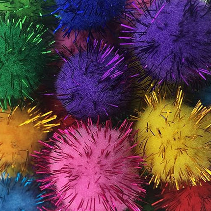 VAPKER 30 Piece Assorted Color Sparkle Balls Cat's Favorite Toy Tinsel Pom Poms Glitter