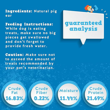 Jack&Pup Natural Half Pig Ears for Dogs Large, Pigs Ears for Dogs - Premium Dog Ear Treat - Dog Chew Treats for Large and Small Breeds (18 Pack)
