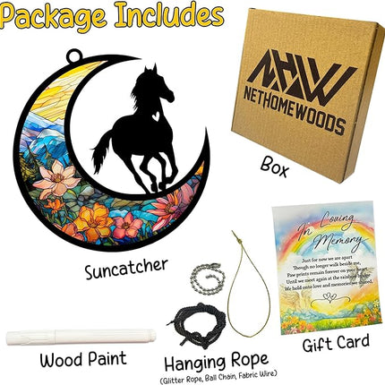 Horse Memorial Suncatcher, Personalized Pet Loss Gift with Name & Date, Sympathy Rainbow Bridge Remembrance, Horse Lover Bereavement Gifts, Hanging Window Decor & Ornament