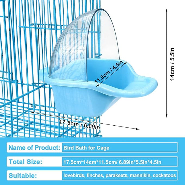 Bird Bath Box Hanging Birdbath Toy Parakeet Caged Bathing Tubs Parrot Bath Tub Water Shower Food Feeder Holder Tray Bird Bath for Cage Accessory Small Birds Parrots Cockatiel Budgies