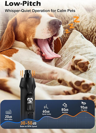 Casfuy 6-Speed Dog Nail Grinder – 50%+ Boost Power Dog Nail Trimmers Quiet with Dust Cap & 2 LED Lights & 2000mAh Battery & 4.8V Motor Electric Pet Toenail File Tool for Large Medium Small Dogs Cats