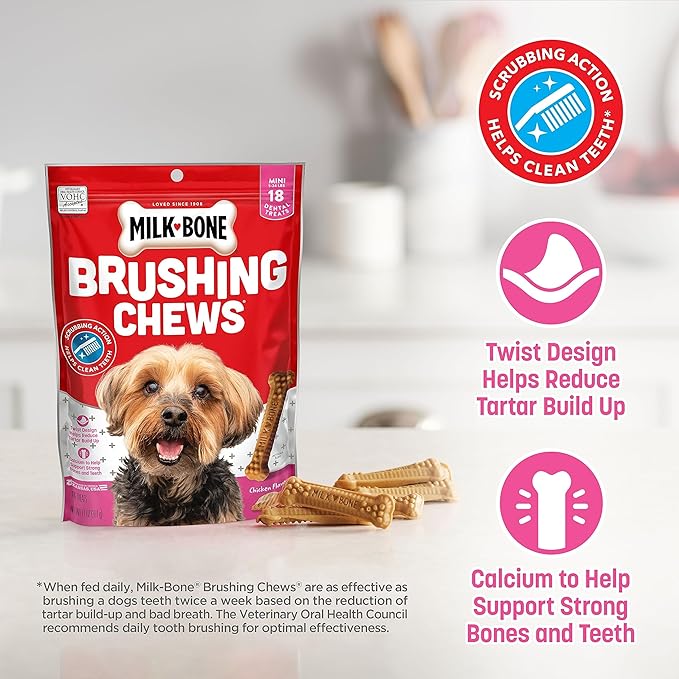 Milk-Bone Original Brushing Chews 48 Mini Daily Dental Dog Treats Scrubbing Action Helps Clean Teeth