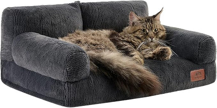 Hollypet Fluffy Plush Pet Cat Couch Soft Calming Pet Sofa Beds for Medium Small Cats and Dogs, Dark Charcoal Gray