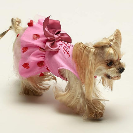 Fitwarm I Woof You Valentines Dog Dress 100% Cotton Girl Dog Clothes Pet Apparel Doggie Tutu with Bowknot Cat Clothing Puppy Dresses Doggy Costume Attire Pink Large