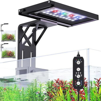 SEAOURA Clip On Aquarium Light for Plants-24/7 Cycle Fish Tank Light with Timer, Full Spectrum+7 Colors Mode, Auto On/Off, Adjustable Brightness and Height, 12W (7inch for 7-12 inch Tank)