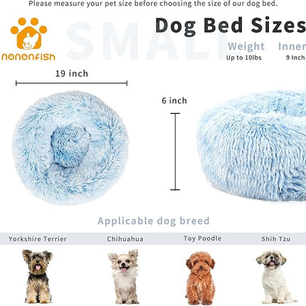 nononfish Puppy Beds for Small Dogs Washble 19 Inches Extra Small Anti-Anxiety for Calming Dog Doggie Bed Luxury Gradient Blue