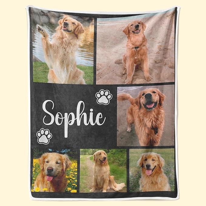 Personalized Dog Photo Blanket, Pet Memorial Keepsake, Custom Dog Loss Gift, Paw Print Blanket