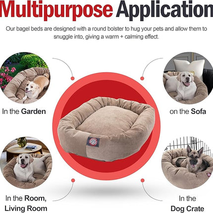 Majestic Pet 24 Inch Micro Velvet Calming Dog Bed Washable – Cozy Soft Round Dog Bed with Spine for Head Support - Fluffy Donut Puppy Mat 24x19x7 (inch) Small - Pearl (2025)