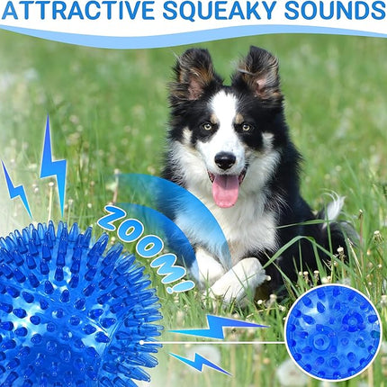 4-Pack Large Squeaky Dog Balls, 4.5" Rubber Spiky Dog Balls for Large Medium Aggressive Chewers Teeth Cleaning, Chew Toy for Training & Boredom Buster