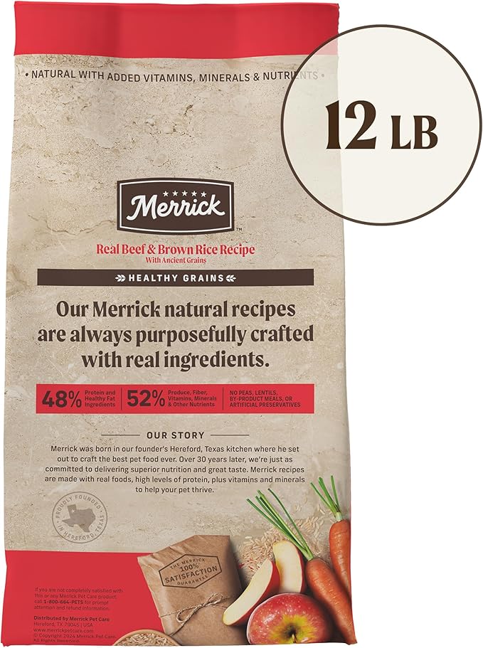 Merrick Healthy Grains Premium Adult Dry Dog Food, Wholesome And Natural Kibble With Beef And Brown Rice - 12.0 lb. Bag