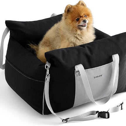 Lesure Small Dog Car Seat for Small Dogs - Waterproof Dog Booster Car Seat with Storage Pockets, Clip-On Safety Leash and Thickened Memory Foam Filling, Pet Carseat Puppy Travel Carrier Bed, Black
