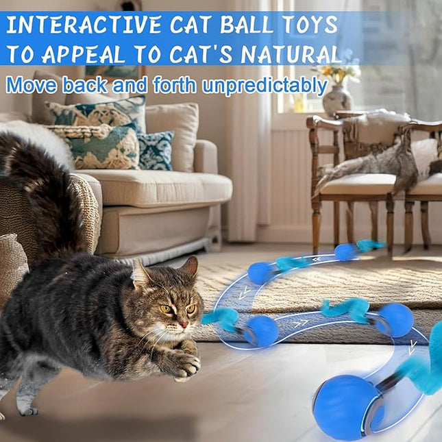 BABORUI Interactive Cat Toy Ball - Automatic Interactive Cat Toys for Indoor Cats with 3 Tails, 2 Speeds Rechargeable Cat Enrichment Toys for Small/Medium/Large Cats to Keep Them Busy(Blue)