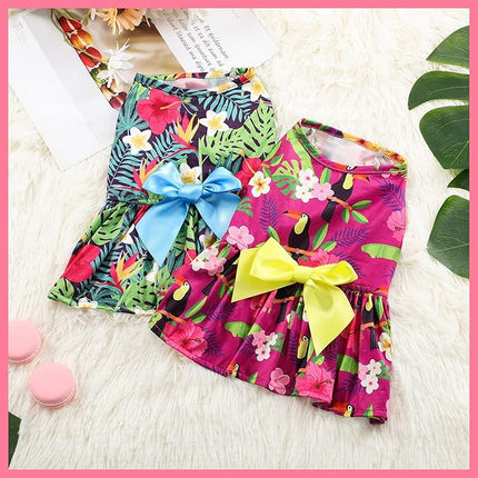 LEIFIDE 8 Pcs Summer Themed Hawaii Dog Dresses Holiday Flamingo Fruit Floral Pattern Pet Skirts Hawaii Puppy Princess Dresses Outfits Bowknot for Girl Dogs Cats Beach(Medium)