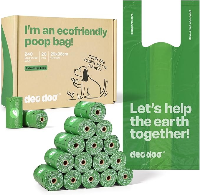 Dog Poop Bags with Handles Large Size 20 Rolls 240 Counts Big Sizes Leak Proof and Extra Thick Waste Bags Refill Rolls for Walking Medium Large Dogs Cats Litter Unscented