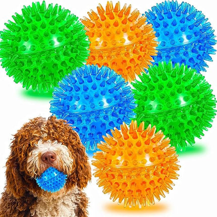 6pack Squeaky Dog Toys Spiky Dog Balls Cleans Teeth and Promotes Dental and Gum Health for Your Pet Squeaker Ball Toys for Aggressive Chewers (S 6PACK)