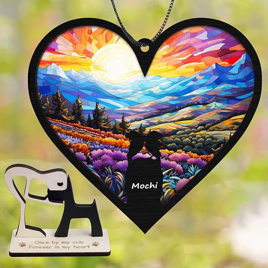 6'' Dog Heart Memorial Suncatcher Custom Name Dog Breed Pet Ornament Window Hanging Sympathy Gift Loss of Pet Passing Away Remembrance Gifts for Dog Lovers in Loving Memory H11-BLA-6-B1-30