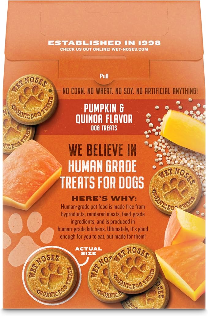 Organic Crunchy Dog Treats – for All Pet Sizes, Breeds – All-Natural Puppy Treat, Senior Dog Snack – 100% Human-Grade – Delicious Chews for Dogs - Grain-Free Pumpkin & Quinoa, 14 Oz (2 Pack)