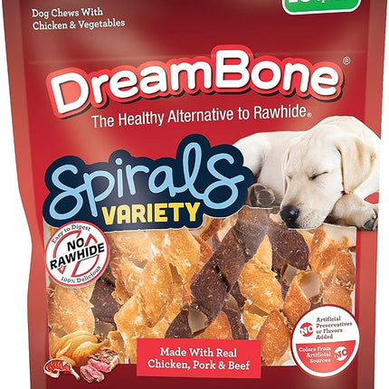 DreamBone Spirals Variety Pack, No-Rawhide Chews for Dogs, 18 Spiral Chews