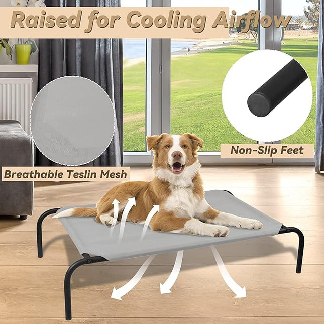 PHYEX Heavy Duty Steel-Framed Portable Elevated Pet Bed, Elevated Cooling Pet Cot, 43.5" L x 25.5" W x 7.8" H(M, Grey)