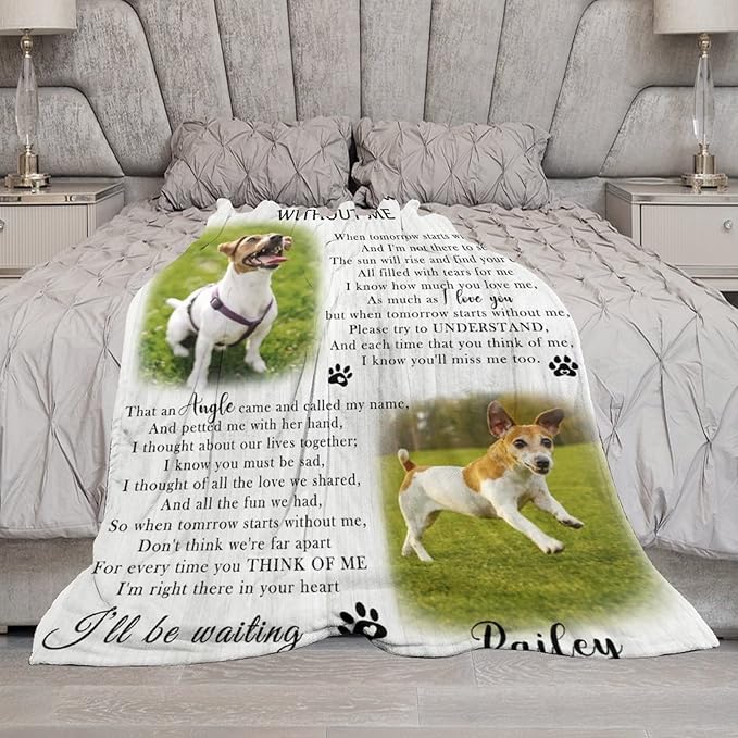 Artsadd Dog Pictures Custom Throw Blanket with Name Personalized Pet Memorial Blanket Memory Gift for Friends Sympathy Remembrance Customized Bed Throw Blanket Made in USA