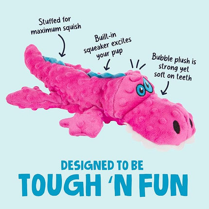goDog Gators Squeaky Plush Dog Toy with Chew Guard Technology, Durable Fabric & Squeaker for Active Play, Pink, Large