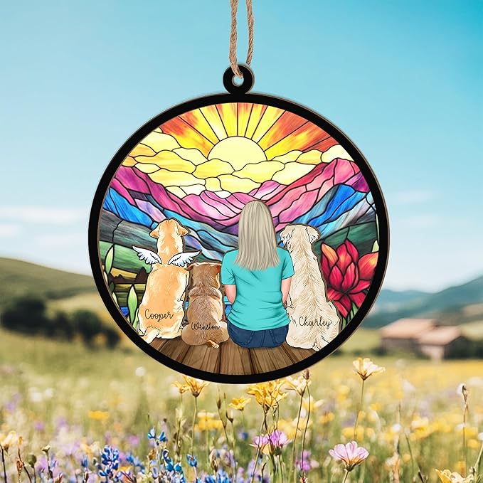 Personalized Pet Memorial Suncatcher – Custom Dog/Cat Memorial Keepsake, Pet Owner Portrait, Loss of Dog Sympathy Gift, Pet Remembrance Gift